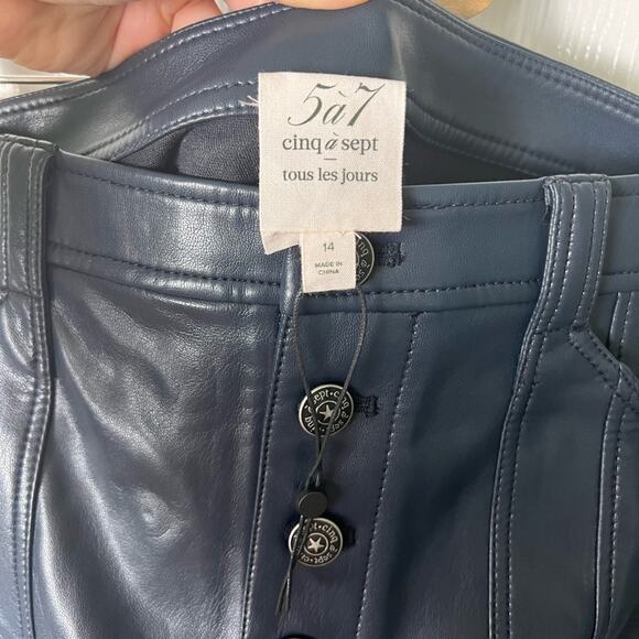Cinq A Sept Benji Vegan Leather Cropped Seam Navy Flare Leg Pants 14 - Picture 11 of 12